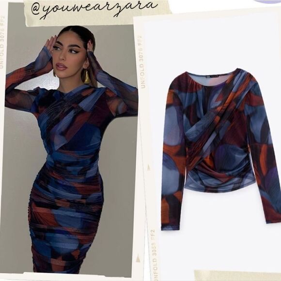 MATCHING SET PRINTED TULLE SKIRT ZARA RED AND BLUE AND WRAP TOP red - Picture 4 of 12